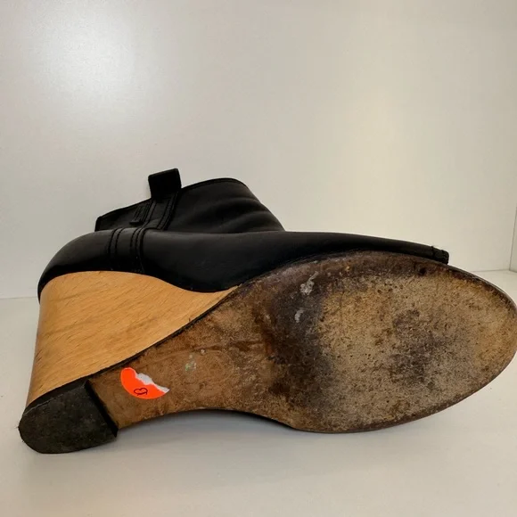 Pre Owned CHANEL Black Leather Peep-Toe Wedges - Picture 6 of 8